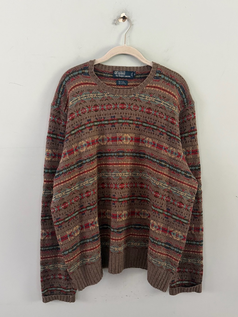 Polo Ralph Lauren Fair Isle Silk Linen Knit Crewneck Sweater